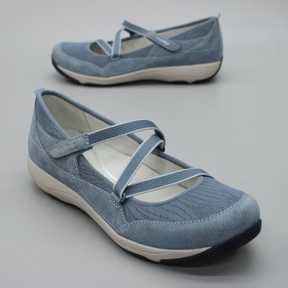 Dansko 41 Ladies 10.5-11 Hilda Denim Blue Mary Jane Hook Loop Strap Wedge Shoes - Picture 1 of 12